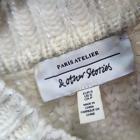 & Other Stories Sweater Crop Wool White Metallic Mock Paris - Picture 3 of 10